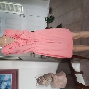 Venus s peach ruffles & grommets vneck fit & flare